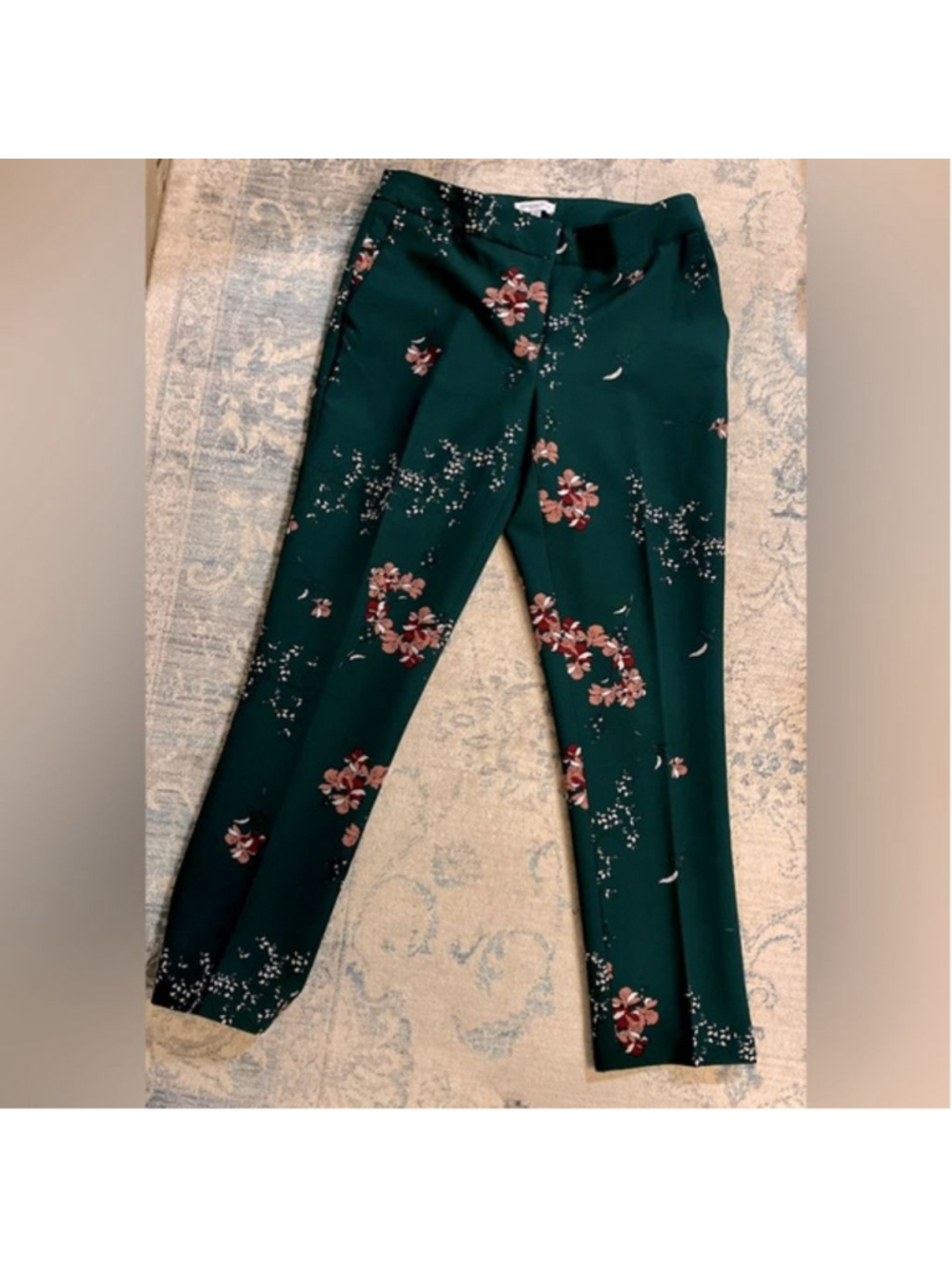 Women's CAROLINA BELLE Forest Emerald Green Floral Trousers Size 8 OfficeSiren - Picture 2 of 13